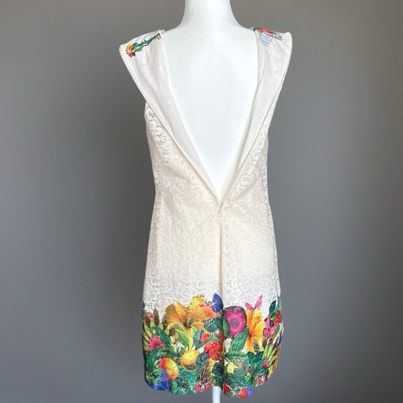 Desigual Cream Lace Sleeveless Colorful Hemline Sheath Dress Size 40 EU / 6 US - Picture 8 of 12